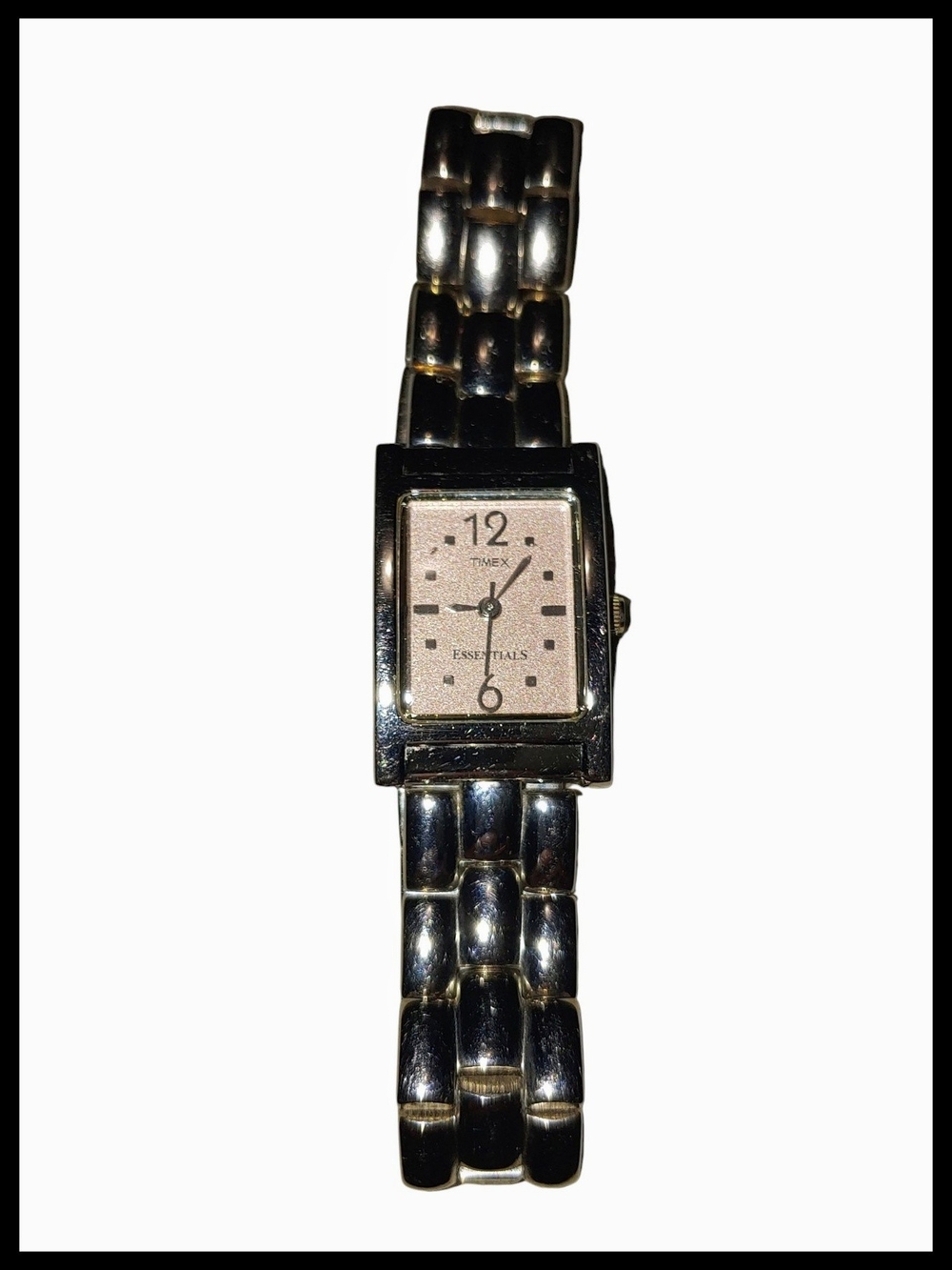 Timex Essentials Watch Womens Stainless Steel Band Silver Tone Pink -New Battery